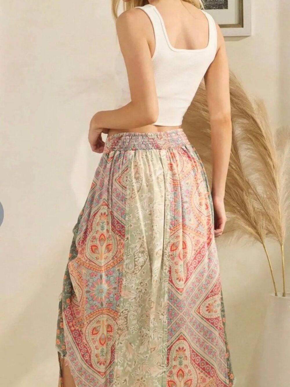 Oli & Hali Multi-Color Patchwork Ruched Midi Skirt - Picture 3 of 3